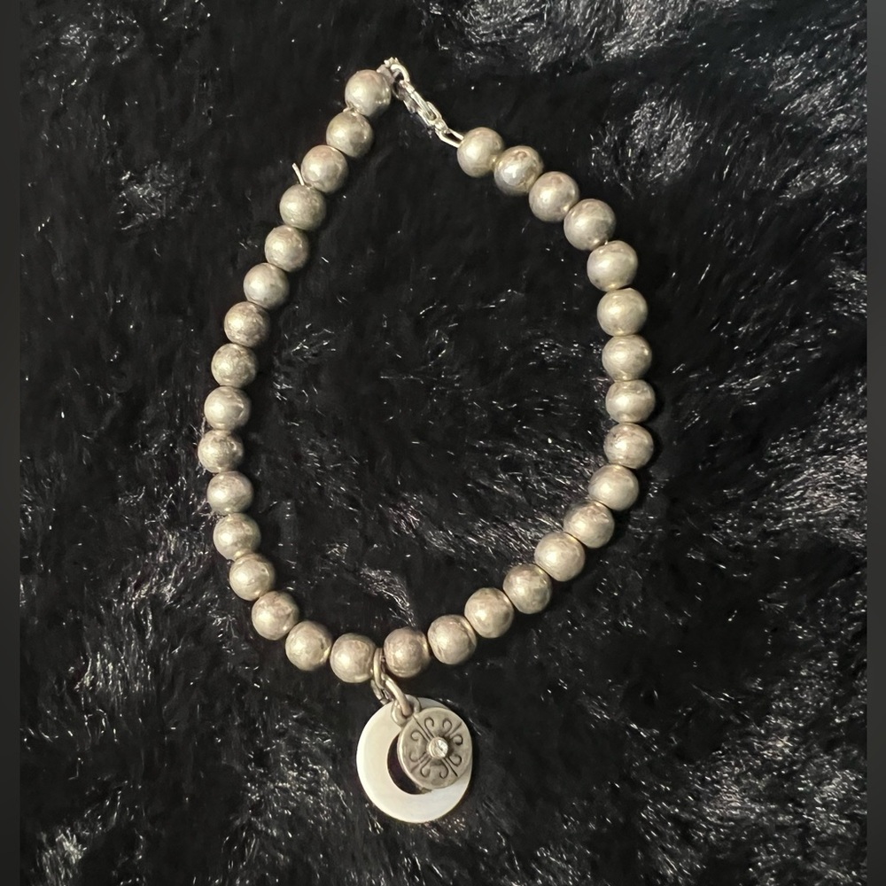 Silver Beaded Bracelet with Charm